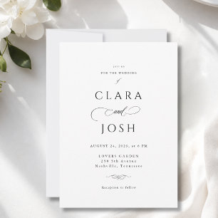Convite de Casamento Elegante Branco e Preto com L