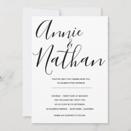 Convite de Casamento Elegante Branco Negro Minimal