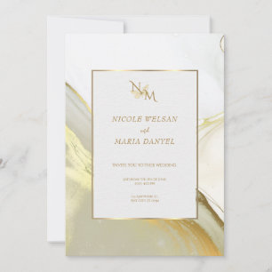 Convite de Casamento Elegante Branco Tinta Álcool