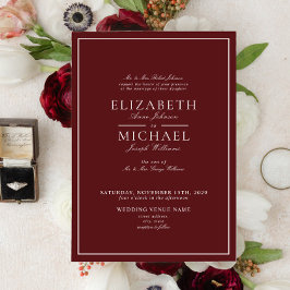 Convite de Casamento Elegante Burgundy Escrito Clá