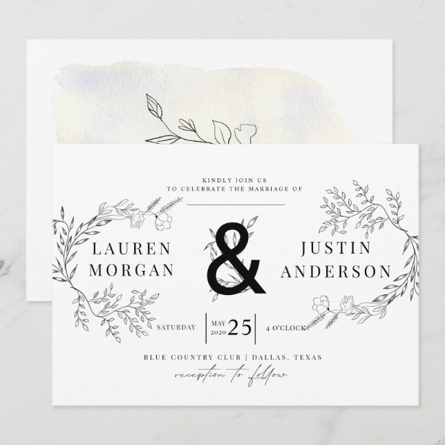 Convite de Casamento Elegante Charming Botanics (Frente/Verso)