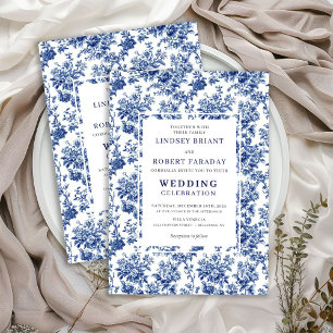 Convite de Casamento Elegante Chic Azul Toile de J