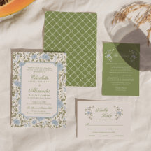 Convite de Casamento Elegante Chintz Floral Sage A