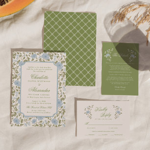 Convite de Casamento Elegante Chintz Floral Sage A
