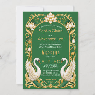 Convite de Casamento Elegante Cisnes Art Nouveau