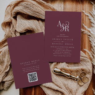 Convite de casamento elegante clássico Burgundy QR
