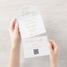 Convite de Casamento Elegante Código QR em Script 
