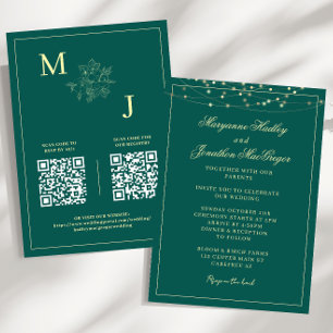 Convite de Casamento Elegante Código QR Verde Turq