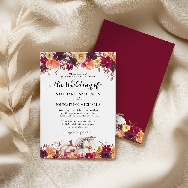 Convite de Casamento Elegante com Abóbora Floral d (Elegant Fall Floral Pumpkin Wedding Invitation)