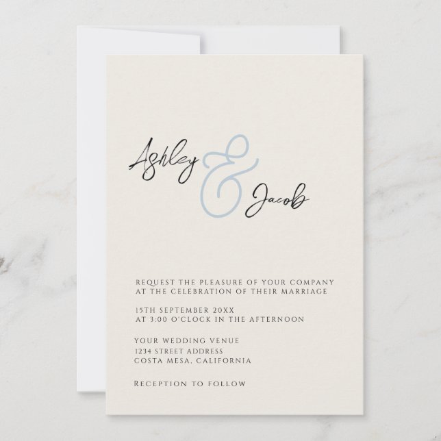 Convite de Casamento Elegante com Ampersand Azul (Frente)