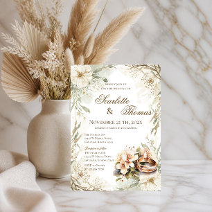 Convite de Casamento Elegante com Anéis Florais