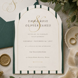 Convite de Casamento Elegante com Arco de Ouro e E