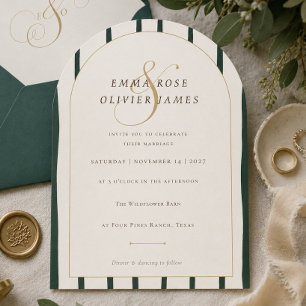 Convite de Casamento Elegante com Arco de Ouro e E