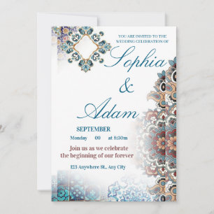 Convite de Casamento Elegante com Azulejos Marroqu