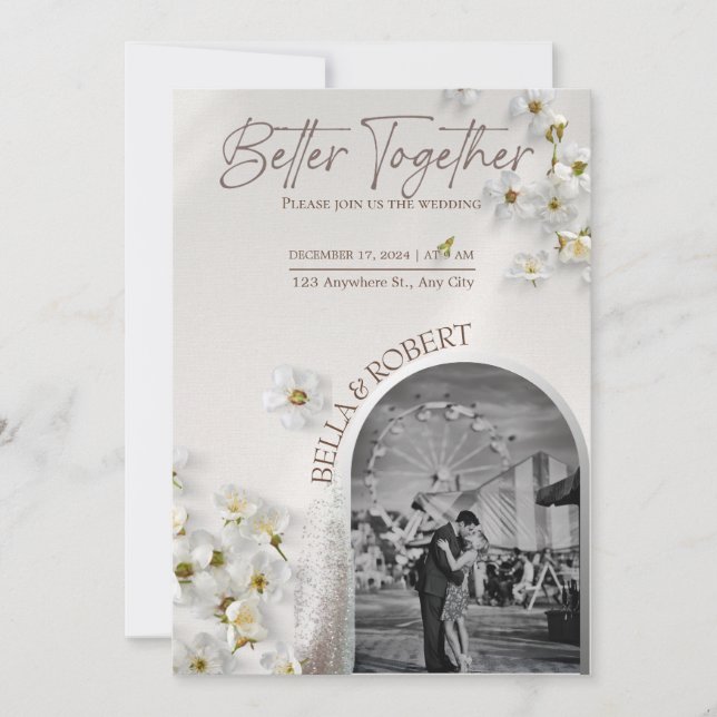 Convite de Casamento Elegante com Brilho Prateado (Frente)