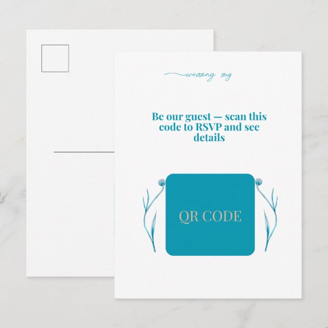 Convite de Casamento Elegante com Código QR RSVP M (Frente/Verso)