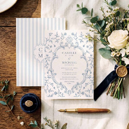Convite de Casamento Elegante com Crista Toile Azu