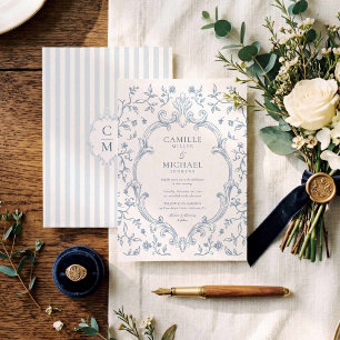 Convite de Casamento Elegante com Crista Toile Azu