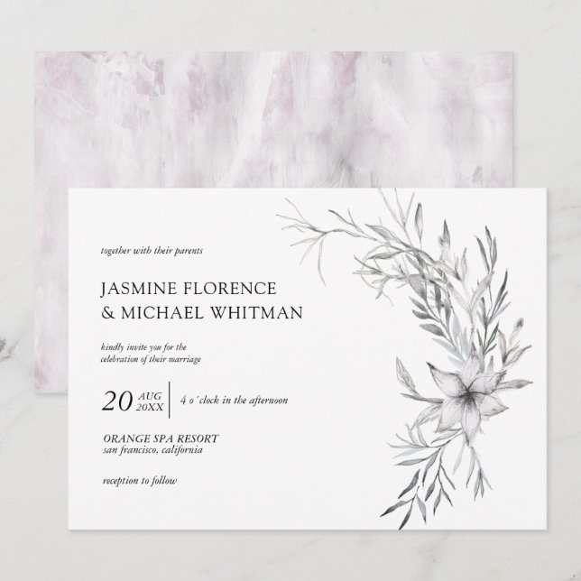 convite de casamento elegante com estêncil rústico (Frente/Verso)