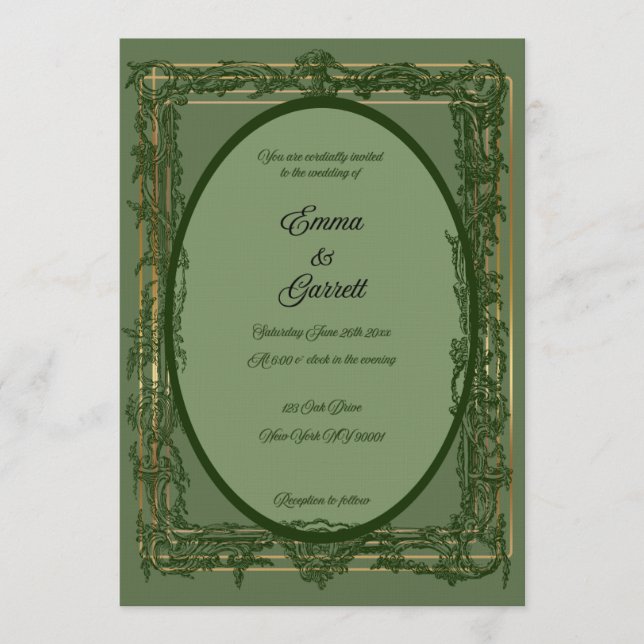 Convite de Casamento Elegante com Filigrana Verde (Frente)