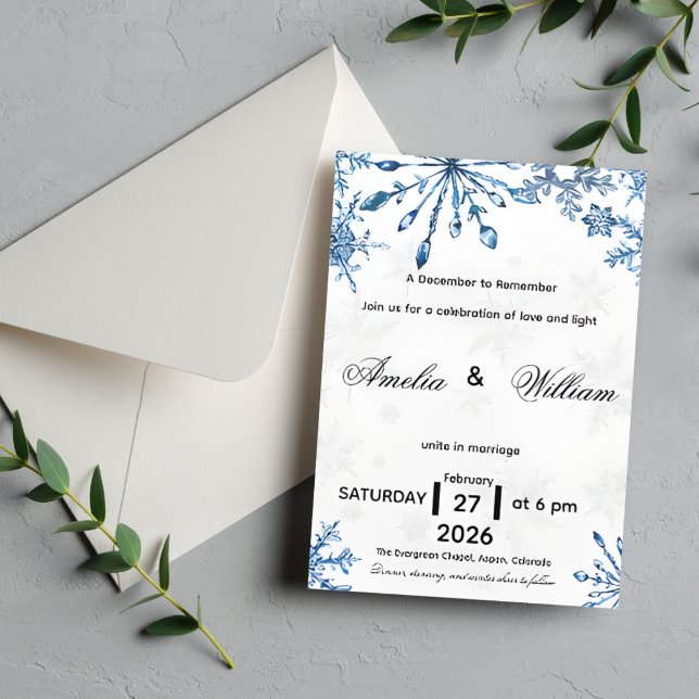 Convite de Casamento Elegante com Floco de Neve em (Criador carregado)