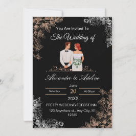 Convite de Casamento Elegante com Floral Escuro