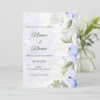 Convite de casamento elegante com flores azuis