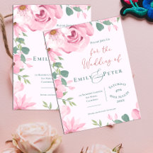 Convite de Casamento Elegante com Flores Rosa Blus