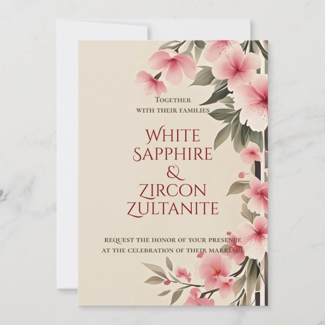 Convite de Casamento Elegante com Flores Rosa Clar (Frente)