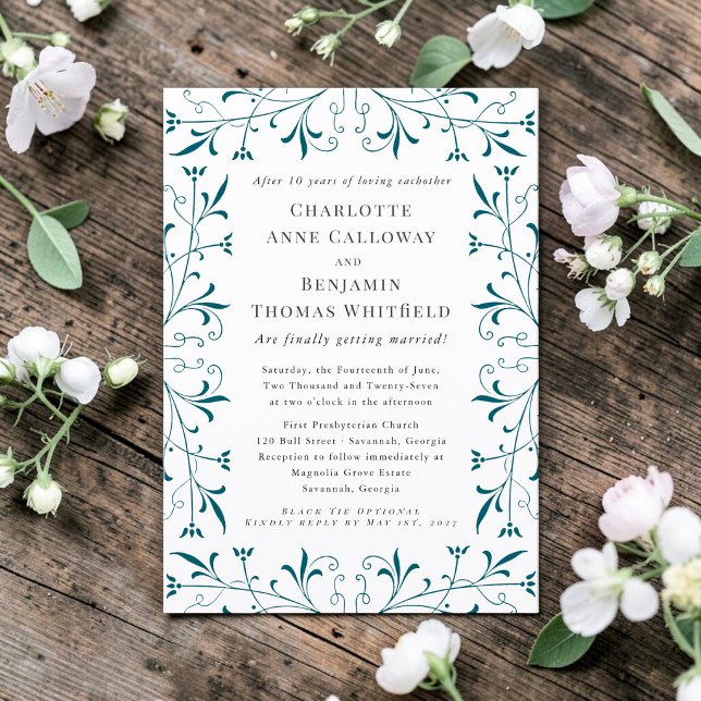 Convite de Casamento Elegante com Florescer Azul-V (Criador carregado)