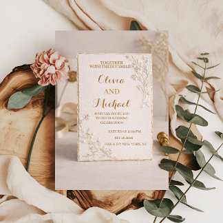 Convite de Casamento Elegante com Folha de Ouro