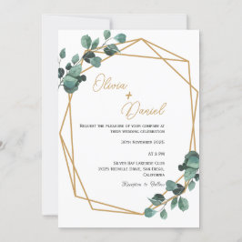 Convite de Casamento Elegante com Folhagem e Moldu