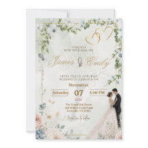 Convite de Casamento Elegante com Folhagem | Flora