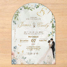 Convite de Casamento Elegante com Folhagem | Flora