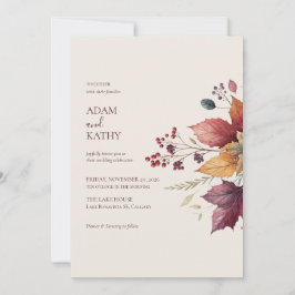 Convite de Casamento Elegante com Folhas de Bordo 