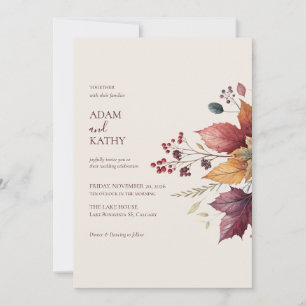 Convite de Casamento Elegante com Folhas de Bordo 