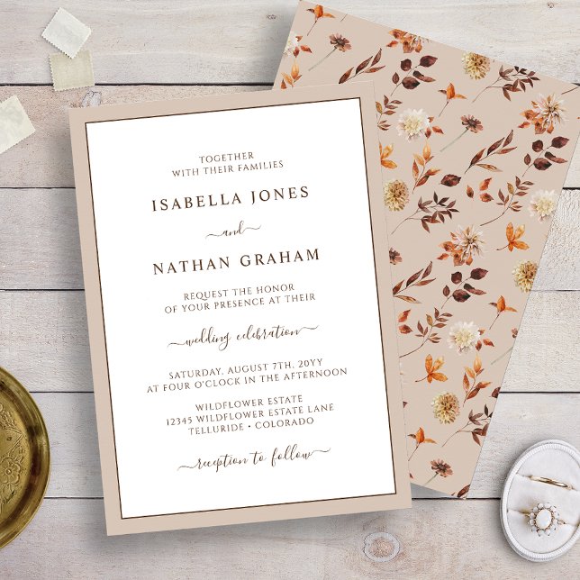 Convite de Casamento Elegante com Folhas de Outono (Taupe Elegant Fall Leaves Wedding Invitation by Painted Paperie
)