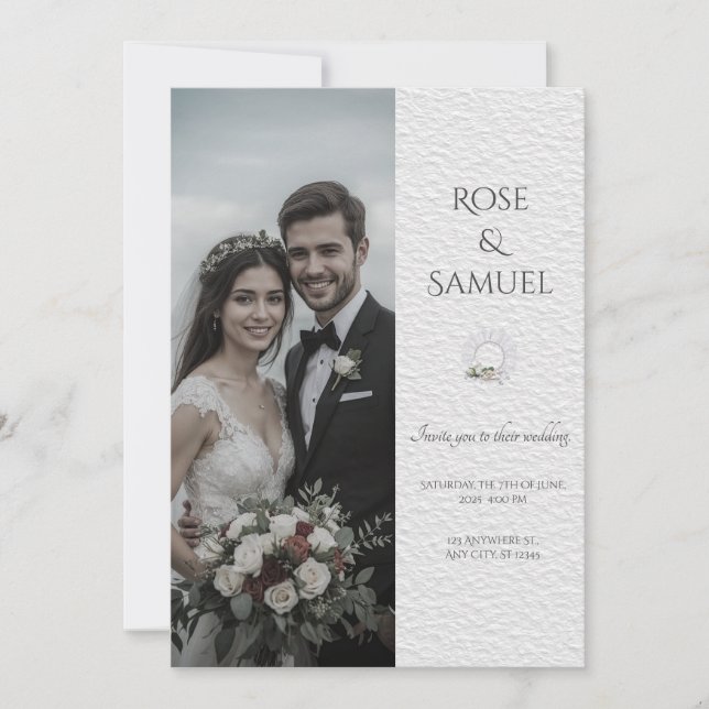 Convite de Casamento Elegante com Foto dos Noivos (Frente)