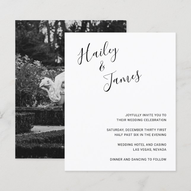 Convite de Casamento Elegante com Foto e Orçamento (Frente/Verso)