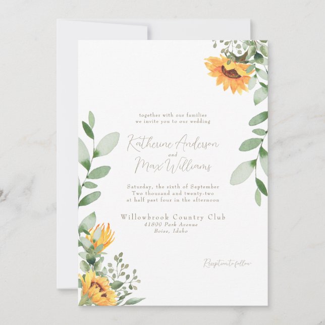 Convite de Casamento Elegante com Girassóis e Text (Frente)