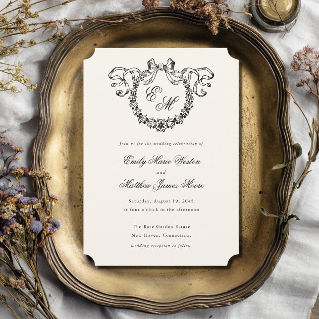 Convite de Casamento Elegante com Grinalda de Mono (Criador carregado)