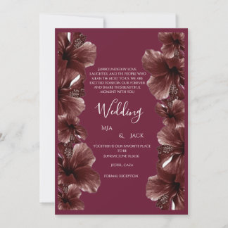 Convite de Casamento Elegante com Hibisco Borgonha