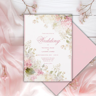 Convite de Casamento Elegante com Hortênsias Branc