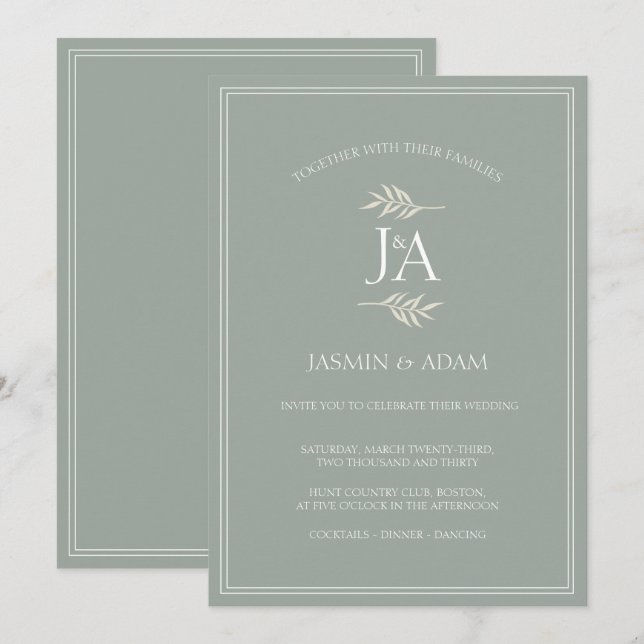 Convite de Casamento Elegante com iniciais clássic (Frente/Verso)