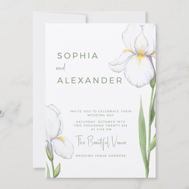 Convite de Casamento Elegante com Íris em Aquarela (Frente)