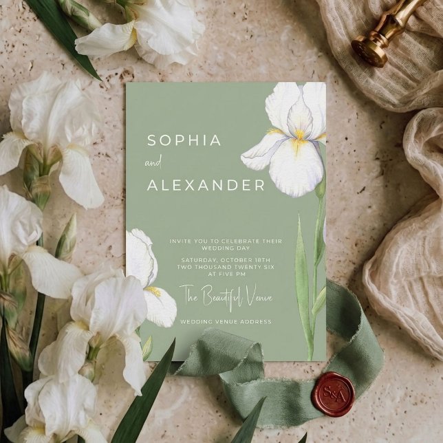 Convite de Casamento Elegante com Íris em Aquarela (Criador carregado)