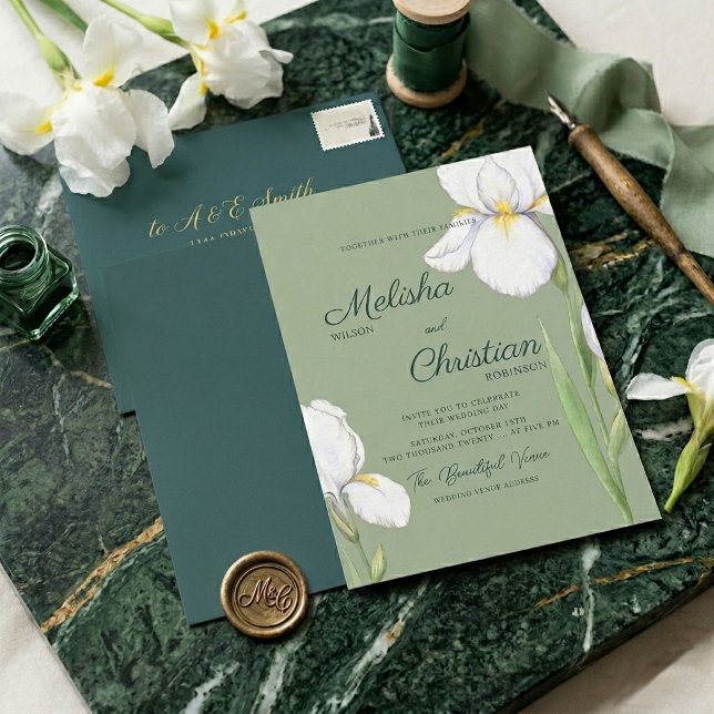 Convite de Casamento Elegante com Íris em Aquarela (Criador carregado)