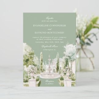 Convite de Casamento Elegante com Jardim de Mansão