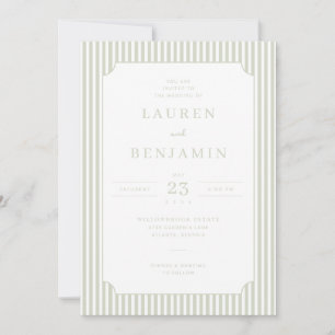 Convite de Casamento Elegante com Listras de Sage