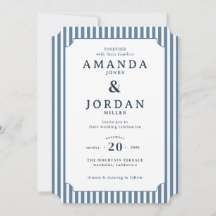 Convite de Casamento Elegante com Listras Navy